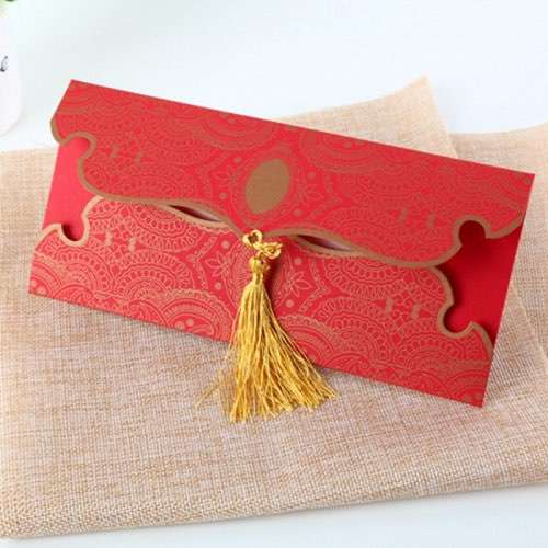 Red Wedding Invitation Card with Tassel Foil Printing Customized