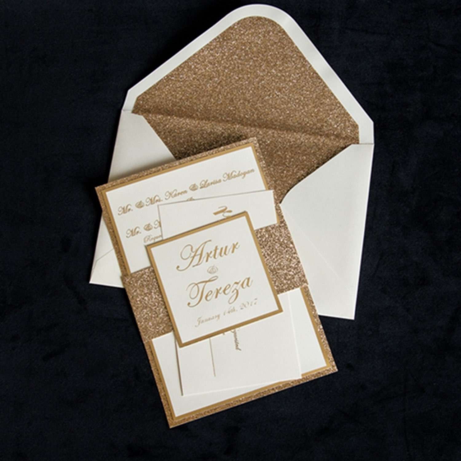 Glitter Invitation Card Wedding Card Customized Invitation with Paper Tape
