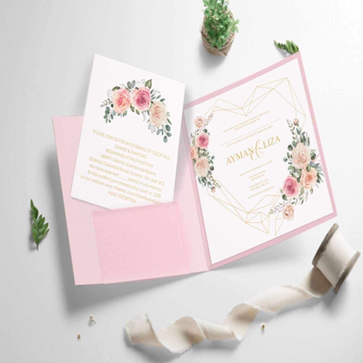 Half Fold Beautiful Invitation  Wedding Card Customized Fresh Style Invitation 