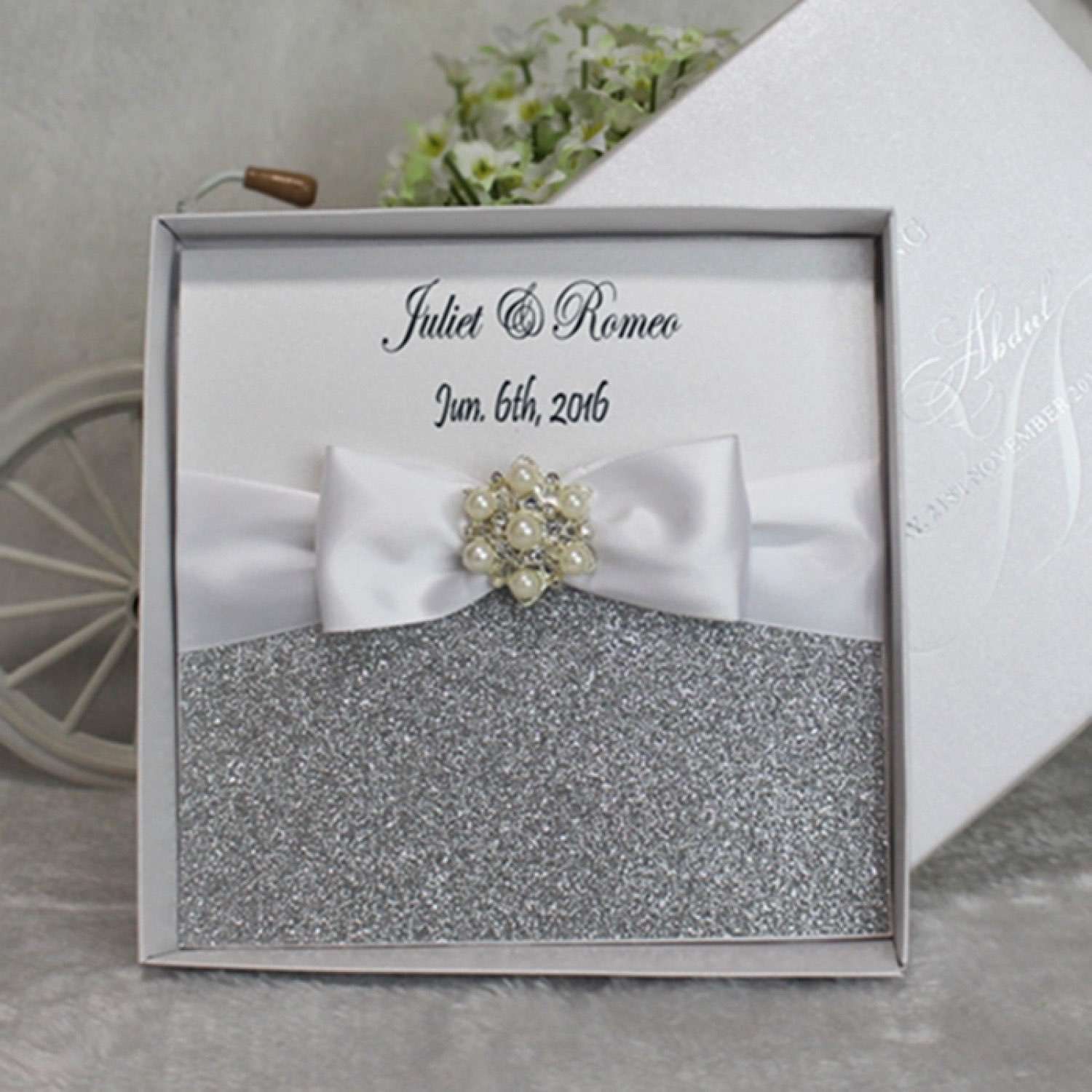 Glitter Invitation Card with Paper Box Elegant Wedding Invitation Customized 