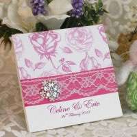 Pink Rose Wedding Invitation Card Lace Card Romantic Invitation Customized 