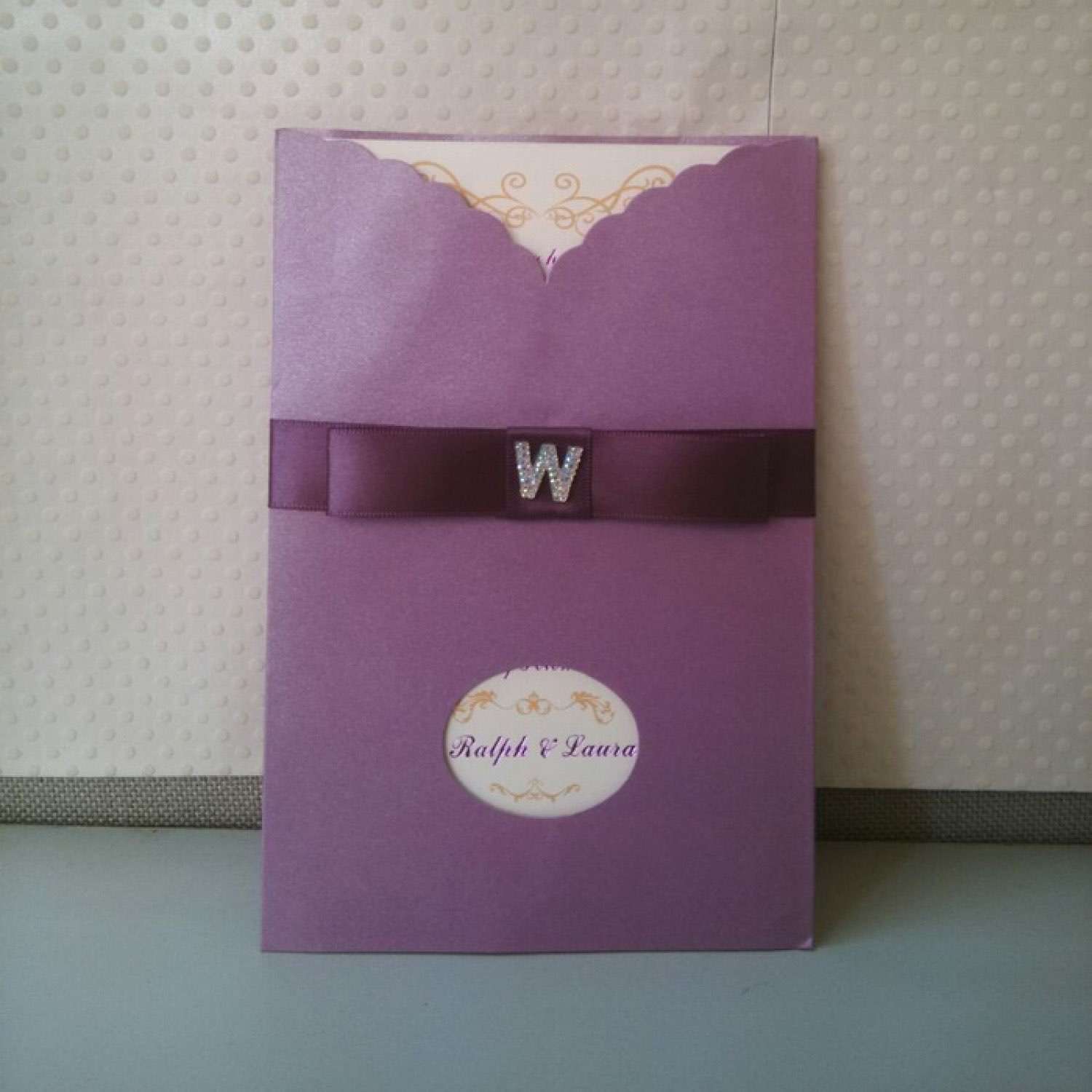 Purple Wedding Card Customized Pocket Invitation Rectangle