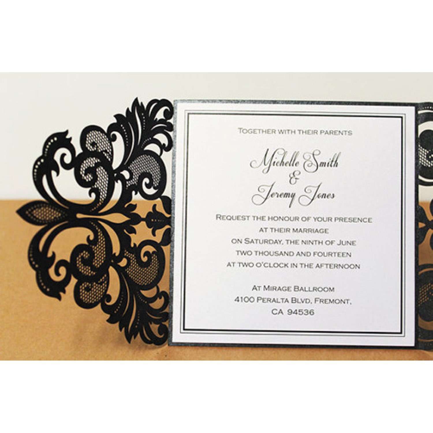 Unique Black Laser Cut Paper Wedding Invitations UK