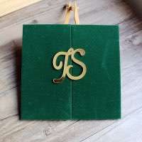 Golden Mirror Acrylic Invitation Card With Green Velvet Personalized Custom