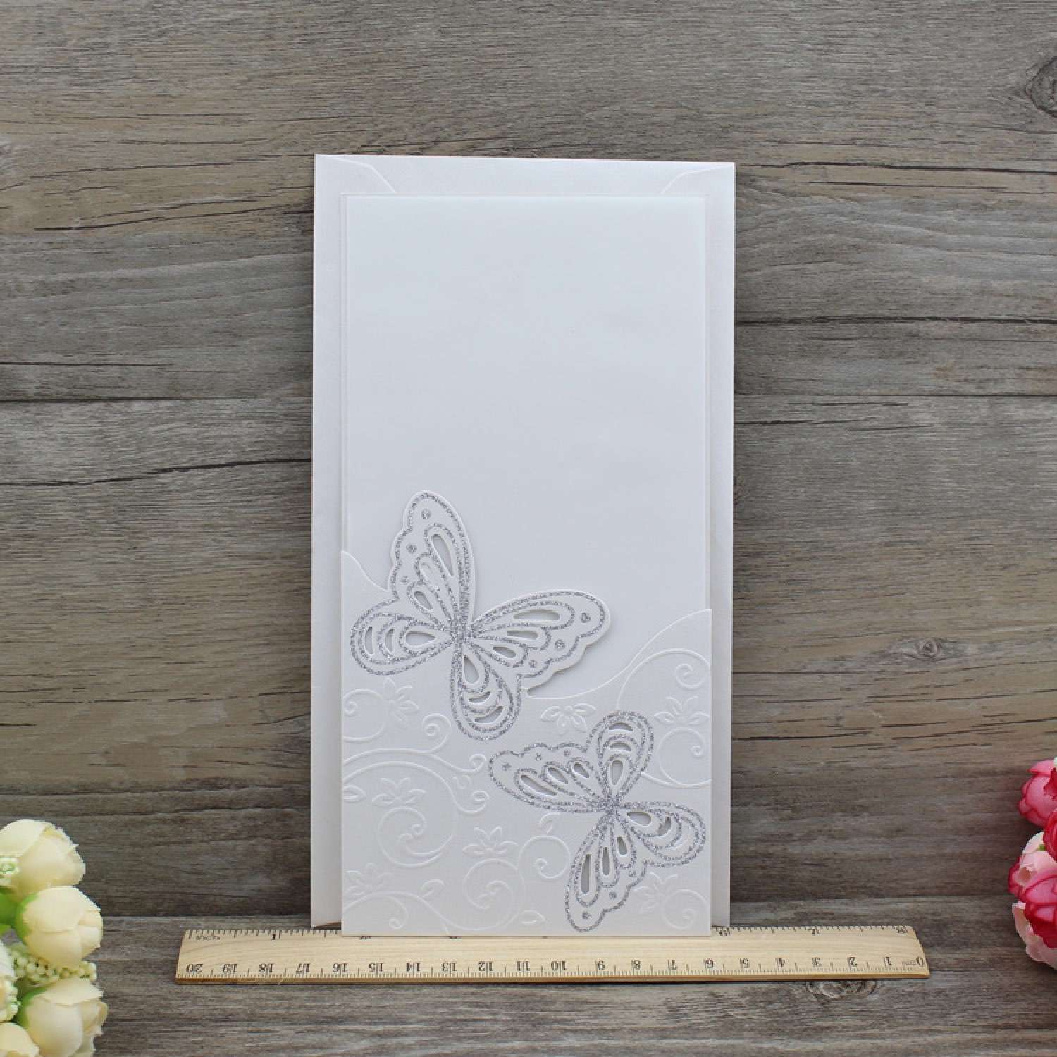 Glitter Butterfly Invitation Card Embossing Wedding Invitation Customized 