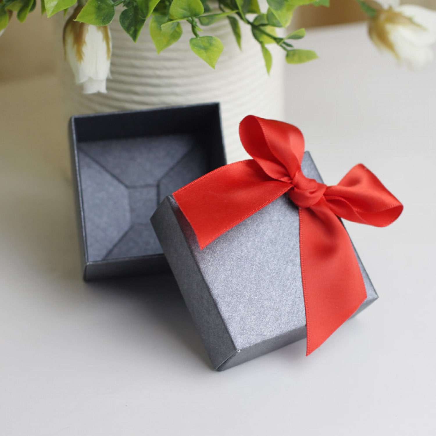 Wedding Box Black Candy Box with Red Ribbon Bow