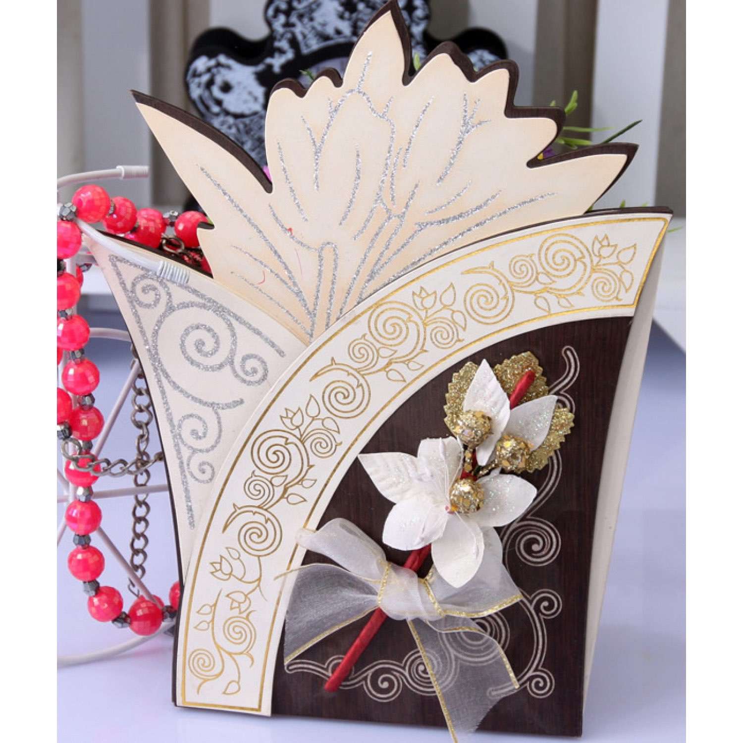 Wooden Invitation Card With Butterfly Bow  Foiling Printing Card Customized 