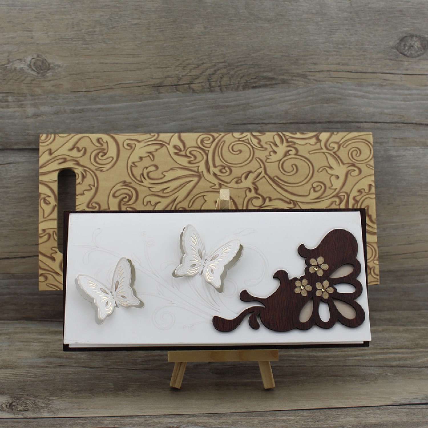 Wooden Invitation 3D  Butterfly Invitation Card With Paper Pocket