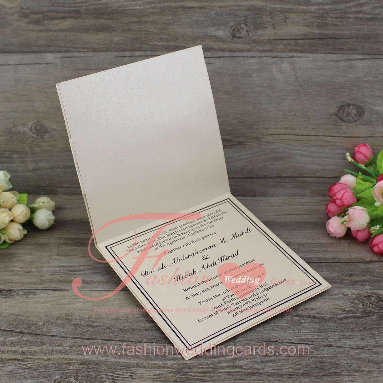 Ivory Wedding Invitation With Ribbon Flocked Wedding Invitation