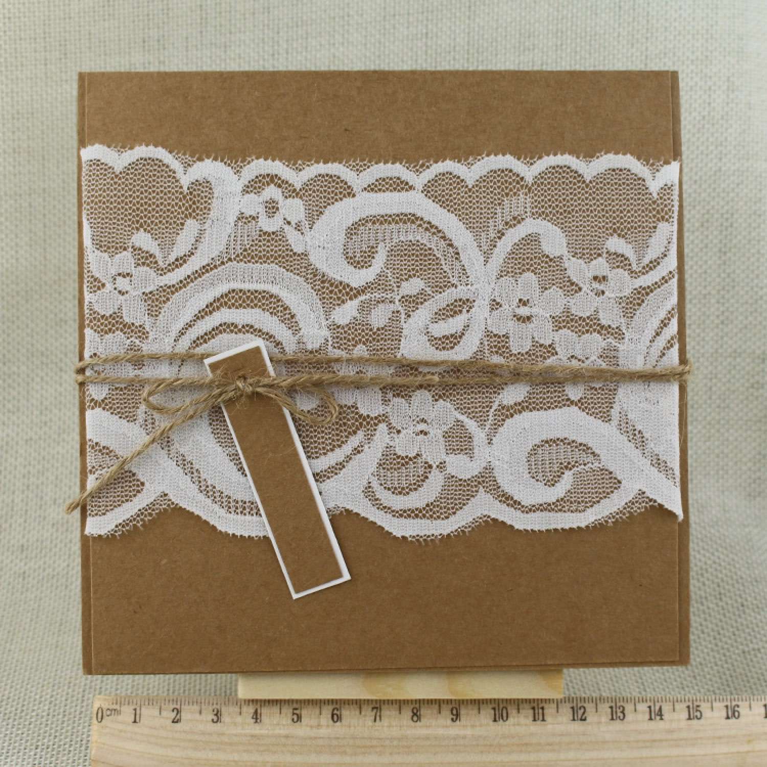 Lace Invitation Card Brown Paper Invitation with Hemp Rope