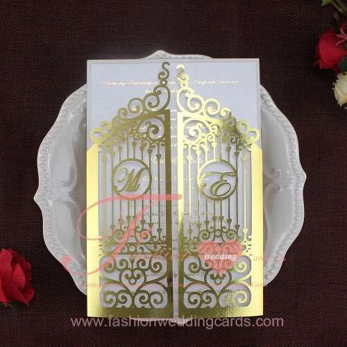Luxury Metallic Gold Gate Laser Cut Wedding Invitations